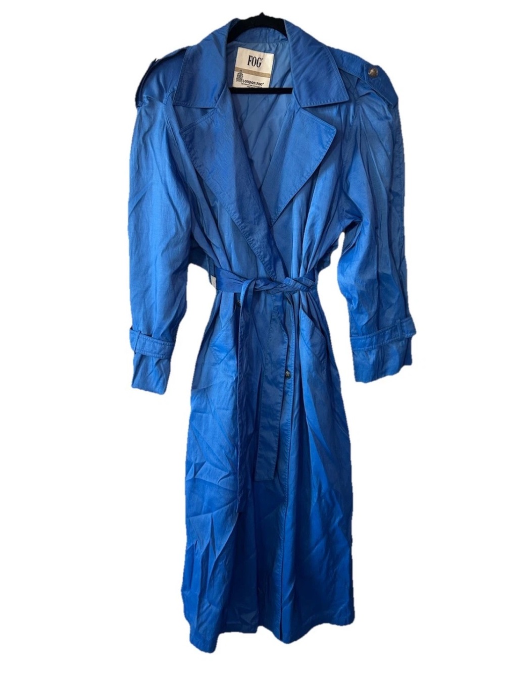 Vintage London Fog Vibrant Blue Trench Coat Belted USA 80s Long Raincoat 12